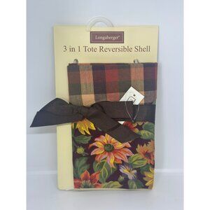 NWT Longaberger 3 In 1 Reversible Tote Shell With Floral & Plaid Prints Multicol